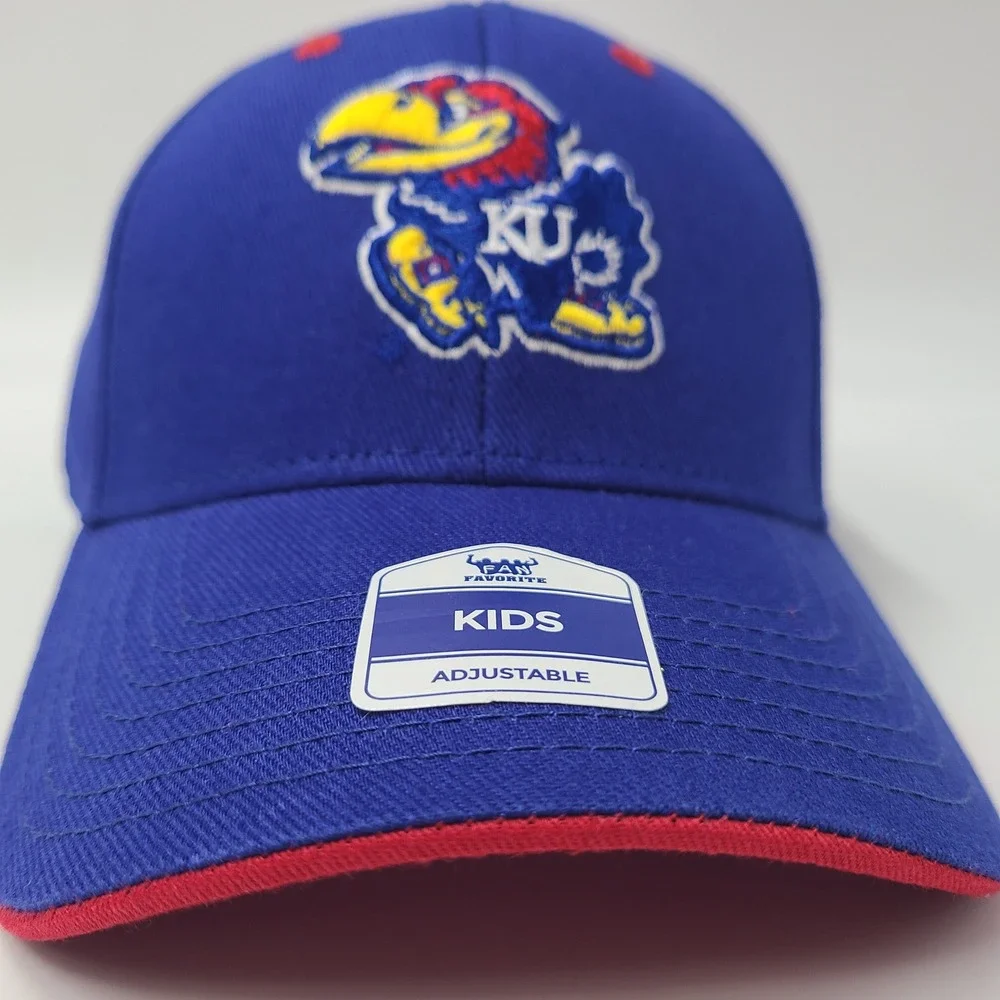 Kids Kansas Jayhawks Hat Adjustable Fan Favorite Blue Red NCAA University Boys
